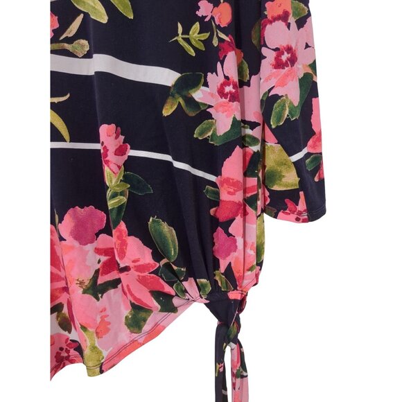 Melissa Paige Tunic Top Women 1X Black White Floral Stretch Pullover Asymmetric - Picture 3 of 7